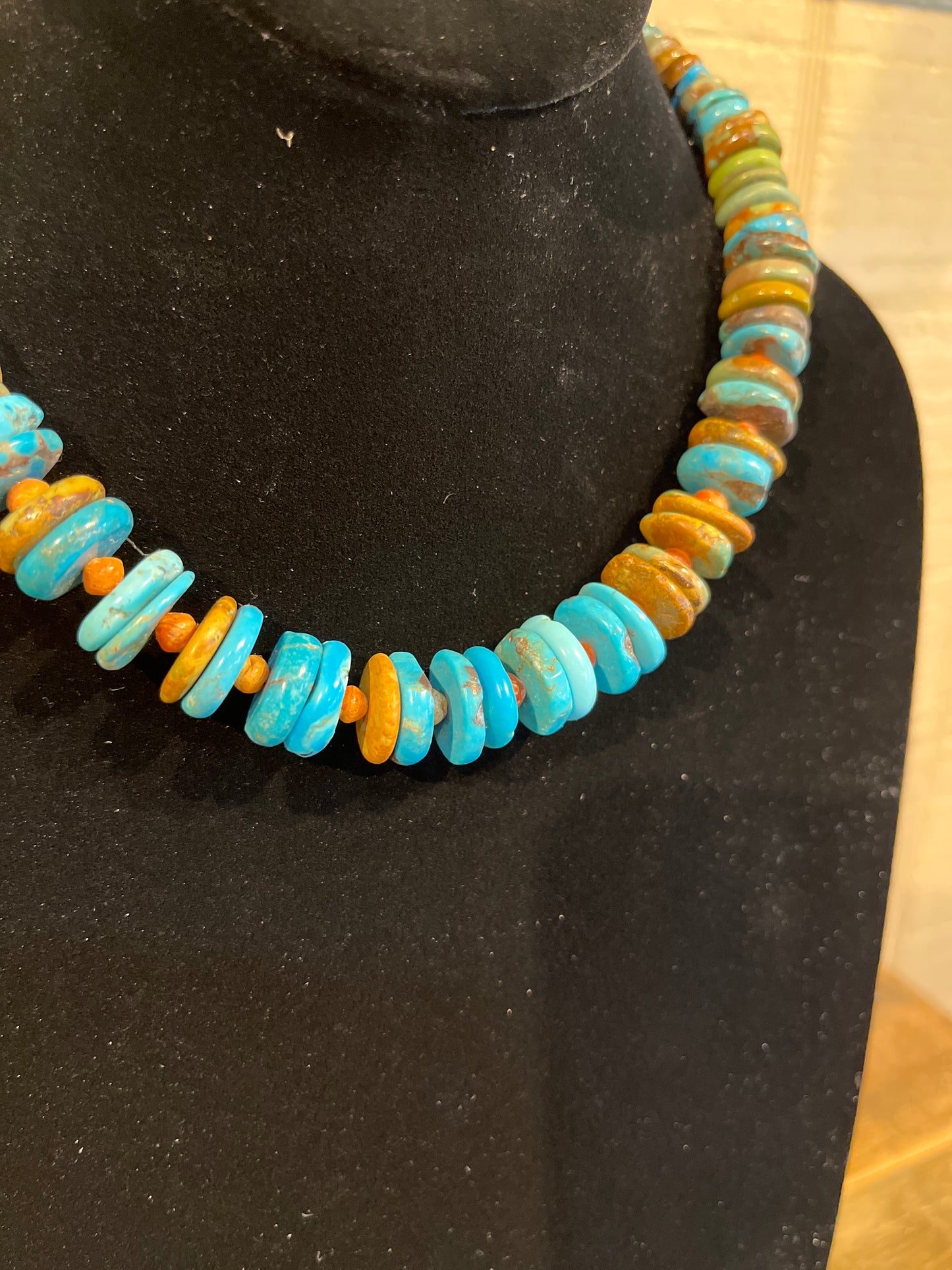 Turquoise Disc and Spiny Bead Necklace