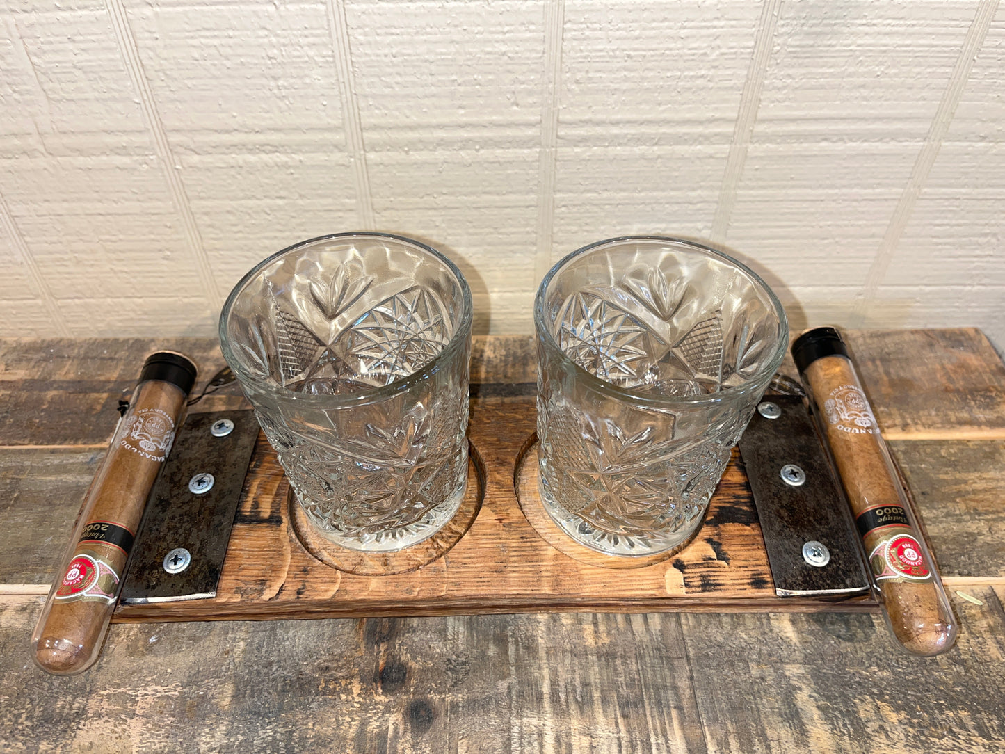 Cigar Double Hole Barrel Stave Rocks Coaster