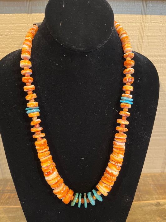 Spiny Oyster and Turquoise Necklace