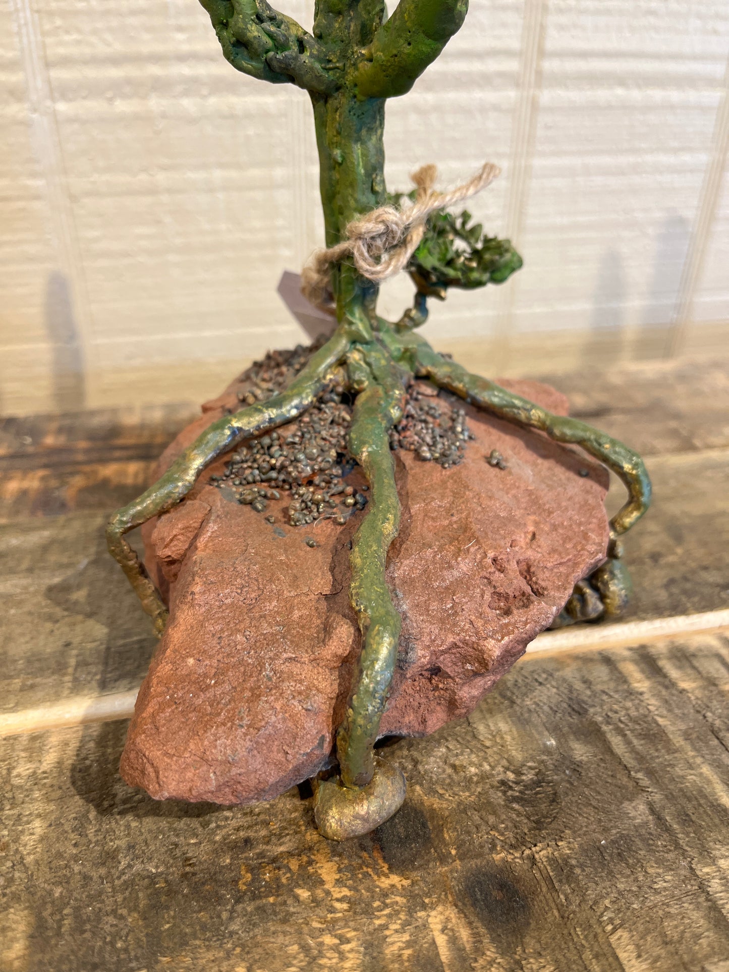 Small Bronze Saguaro on Red Stone-B