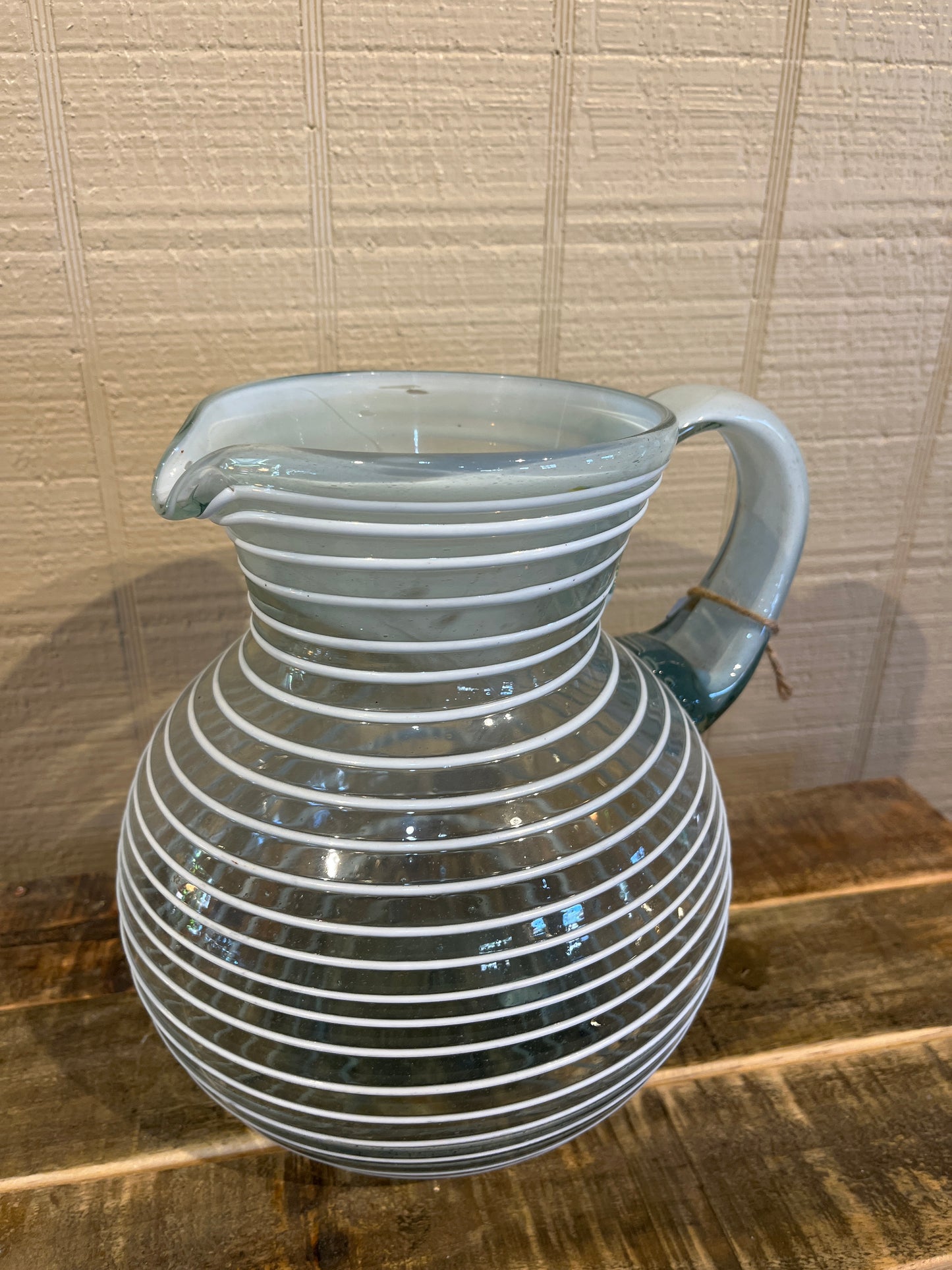 White Stripe Blown Glass Pitcher Set