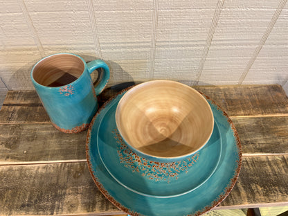 Turquoise Ceramic Patinas Dish Set- 16 pieces