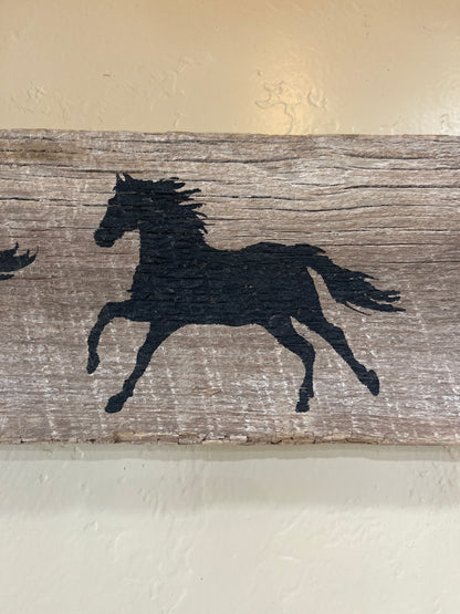 Running Horses on Barnwood