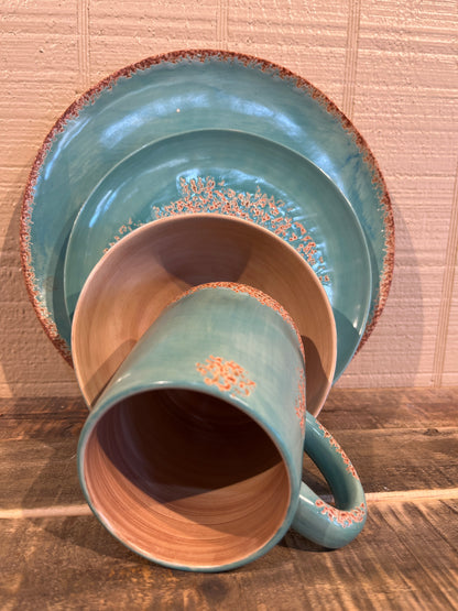 Turquoise Ceramic Patinas Dish Set- 16 pieces