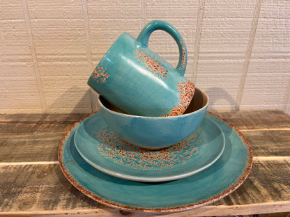 Turquoise Ceramic Patinas Dish Set- 16 pieces