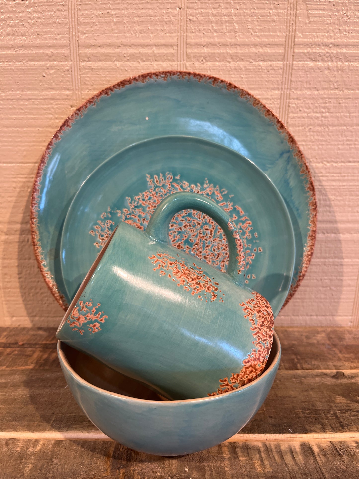 Turquoise Ceramic Patinas Dish Set- 16 pieces