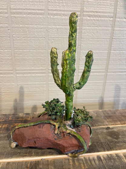 Small Bronze Saguaro on Red Stone-A