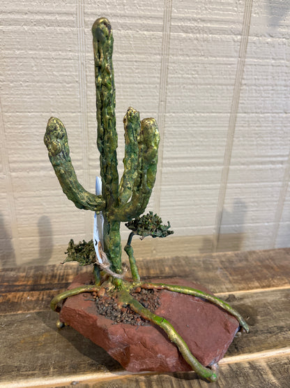 Small Bronze Saguaro on Red Stone-A