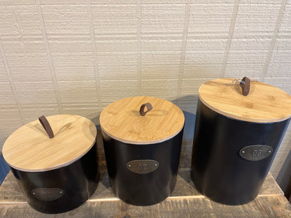 Canister Set of 3- Matte Black Ceramic