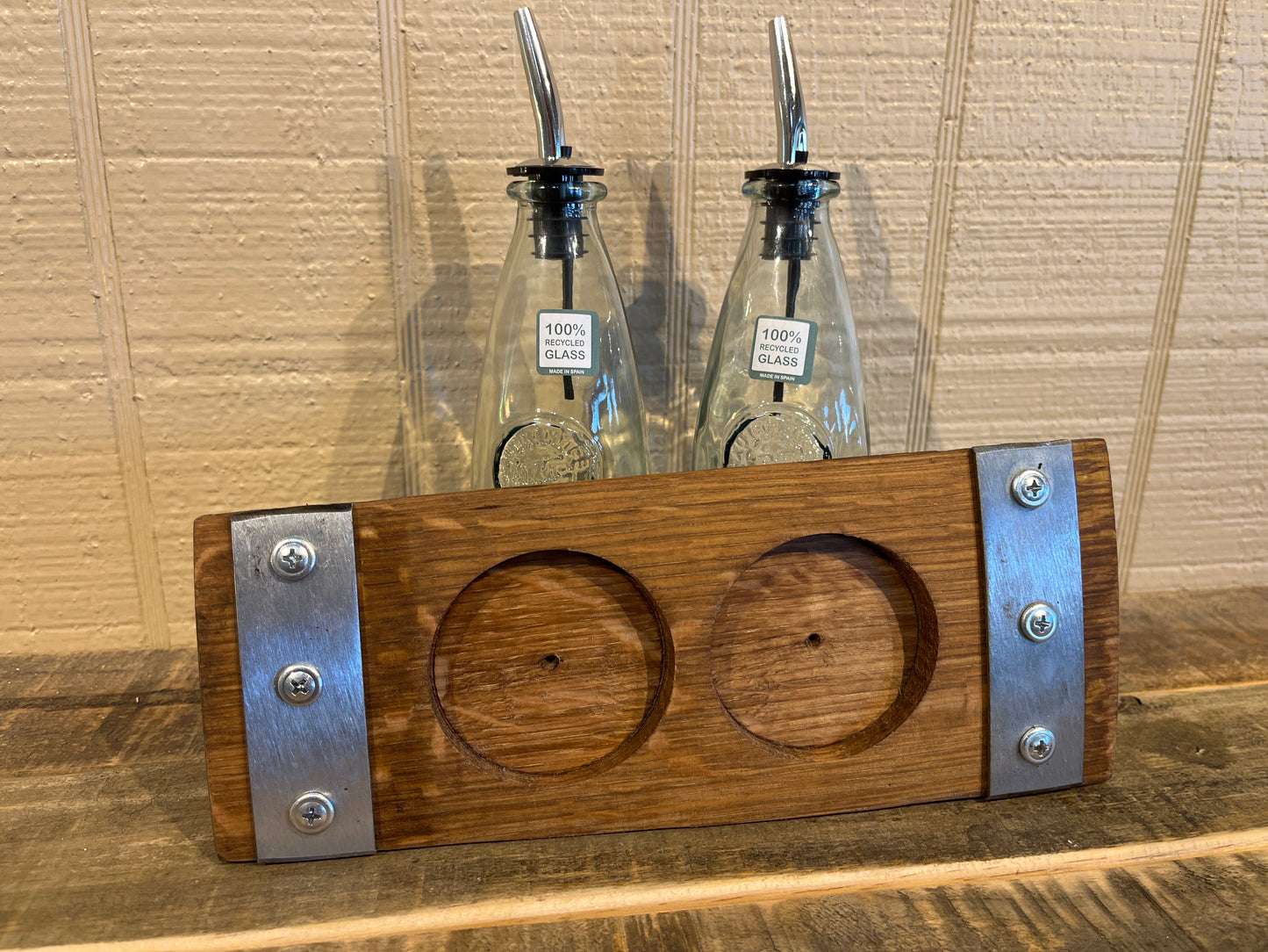 Oil & Vinegar Cruet Set on Wine Stave