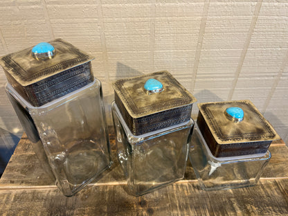 Canister Set of 3- Silver & Turquoise