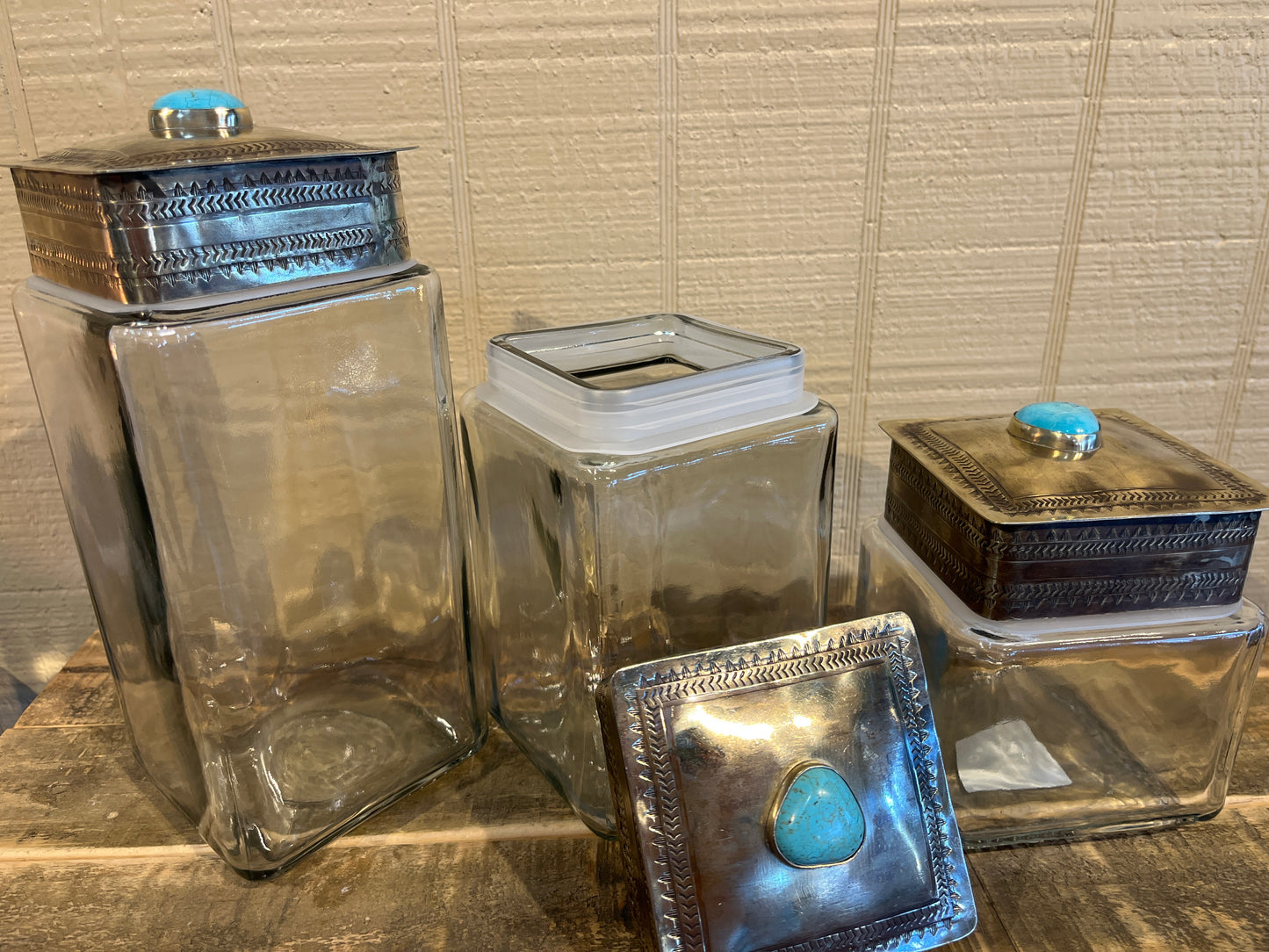 Canister Set of 3- Silver & Turquoise