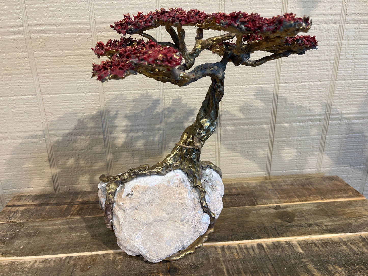 Medium Reb Bonsai Tree on White Geode