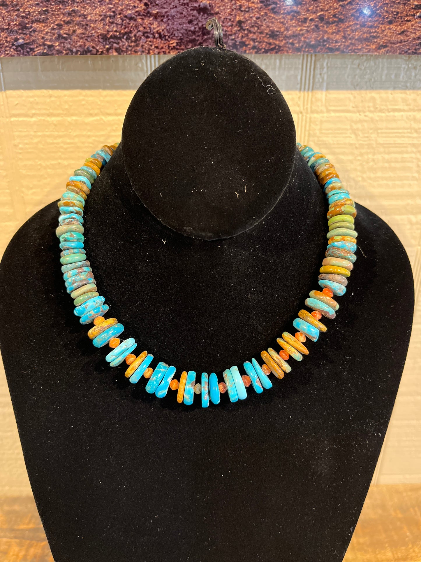 Turquoise Disc and Spiny Bead Necklace