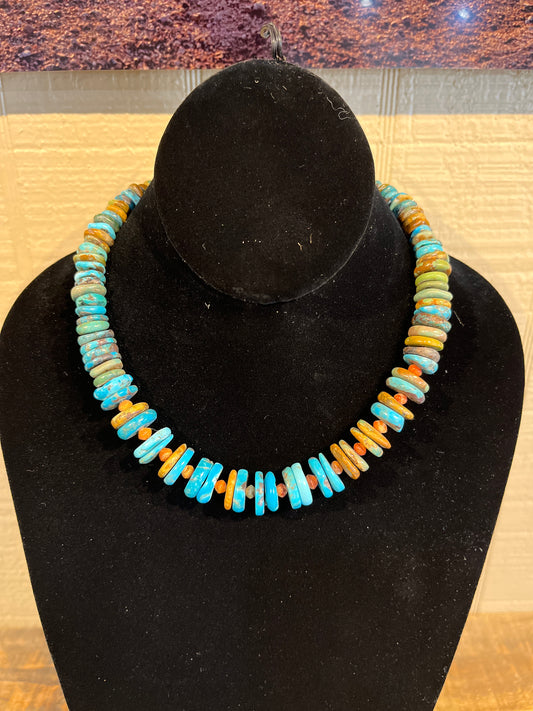 Turquoise Disc and Spiny Bead Necklace