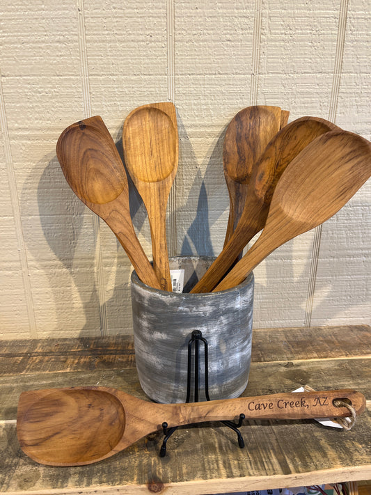 Wooden corner spoon w/Cave Creek