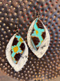 Teardrop cowhide and embossed leather earrings