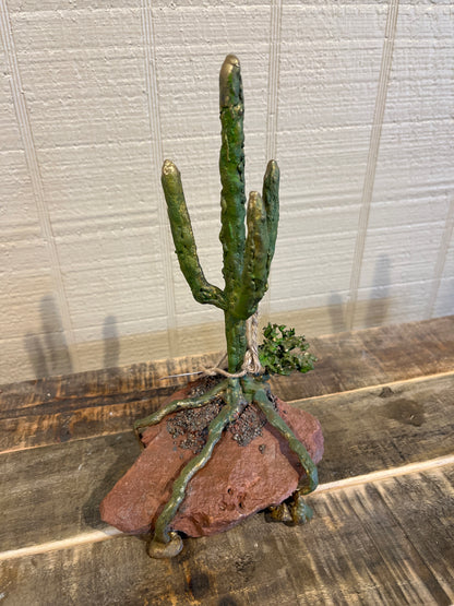 Small Bronze Saguaro on Red Stone-B