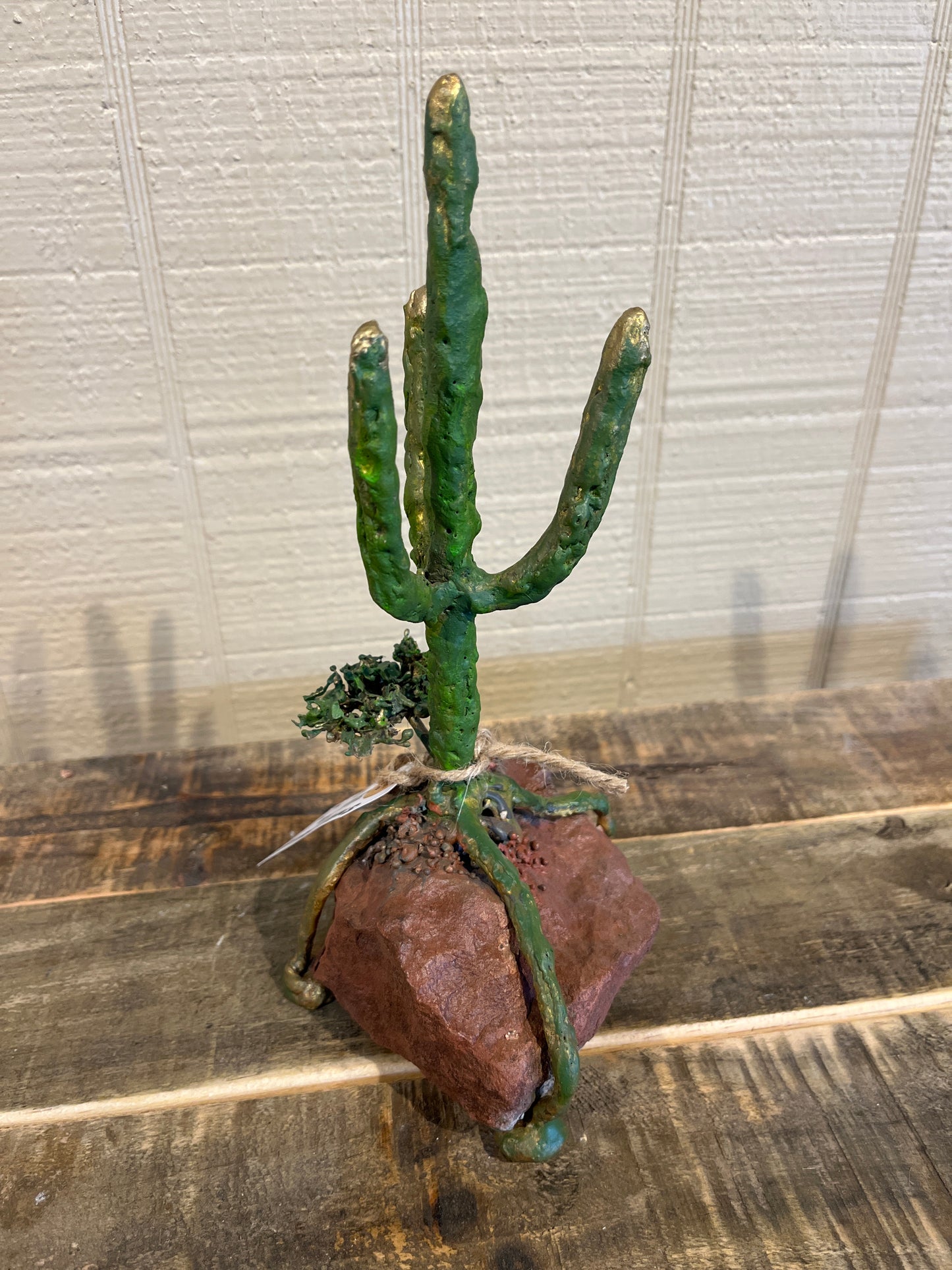 Small Bronze Saguaro on Red Rock-C