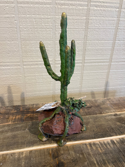 Small Bronze Saguaro on Red Rock-C