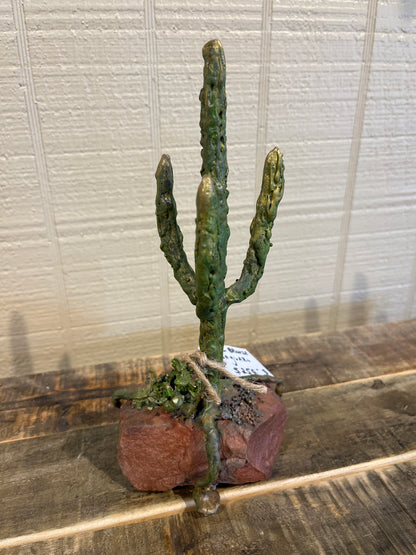 Small Bronze Saguaro on Red Stone-B