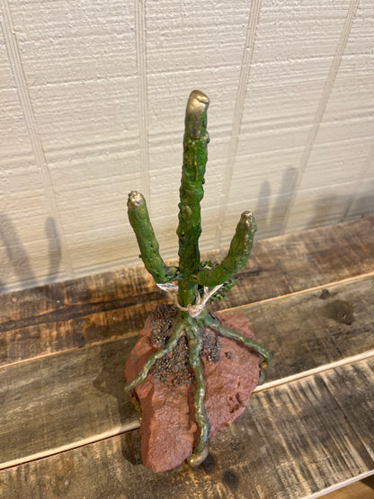 Small Bronze Saguaro on Red Stone-B