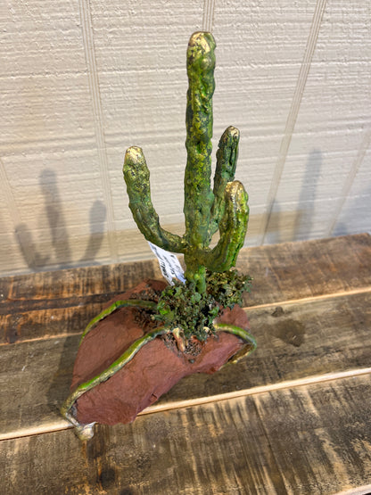 Small Bronze Saguaro on Red Stone-A