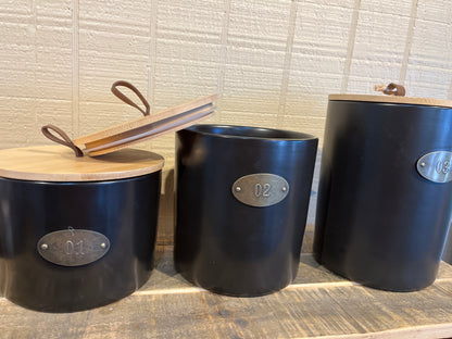 Canister Set of 3- Matte Black Ceramic