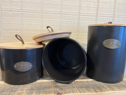 Canister Set of 3- Matte Black Ceramic