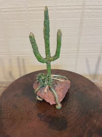 Small Bronze Saguaro on Red Rock-C