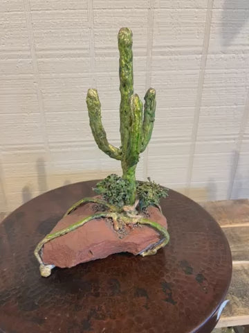 Small Bronze Saguaro on Red Stone-A