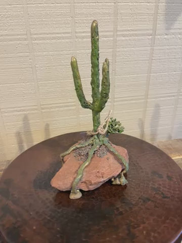 Small Bronze Saguaro on Red Stone-B